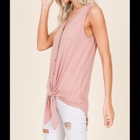 The Evangeline Top- mauve button front tie top - Picture 6 of 8